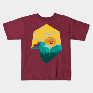 Reindeer Sunset Mountain Nature Kids T-Shirt